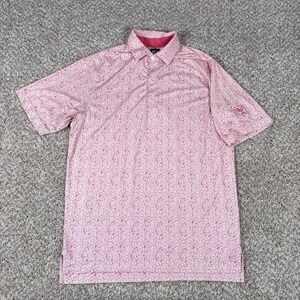 FootJoy Golf Polo Shirt Mens Small Pink White Daisy Floral Performance Stretch